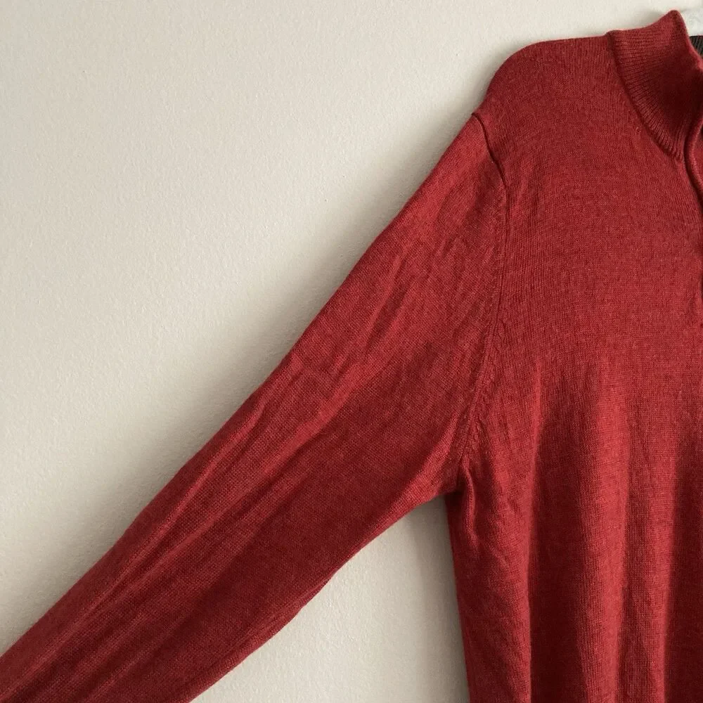 Brooks Brothers Mens Size Large 100% Merino Wool 1/4 Zip Sweater Mock Neck Red